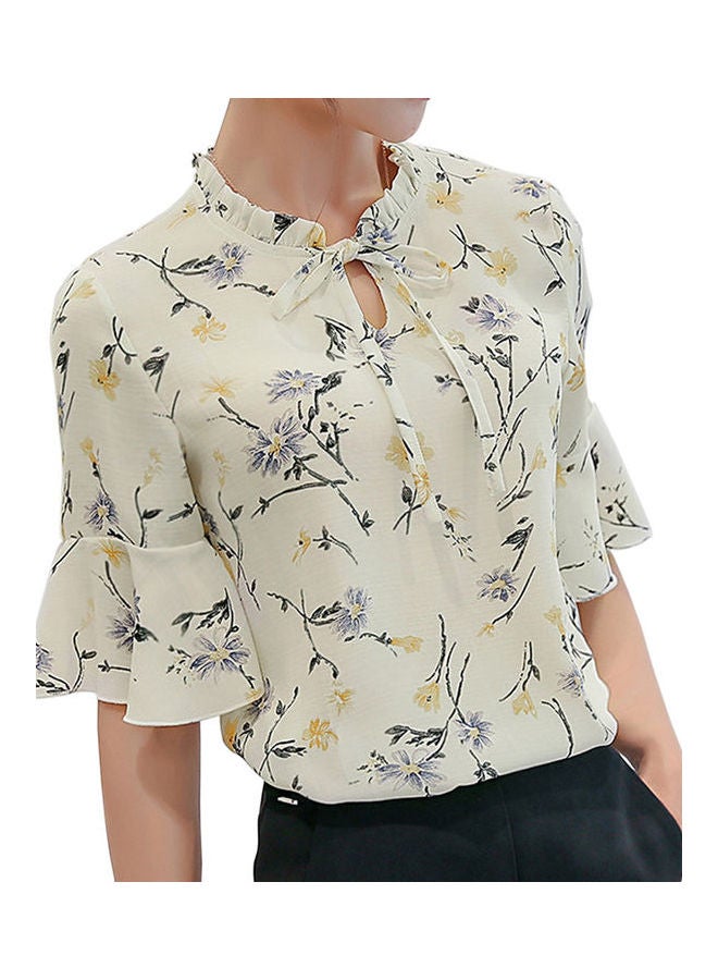 Ruffle Sleeve Shirt Beige yellow - Image 1