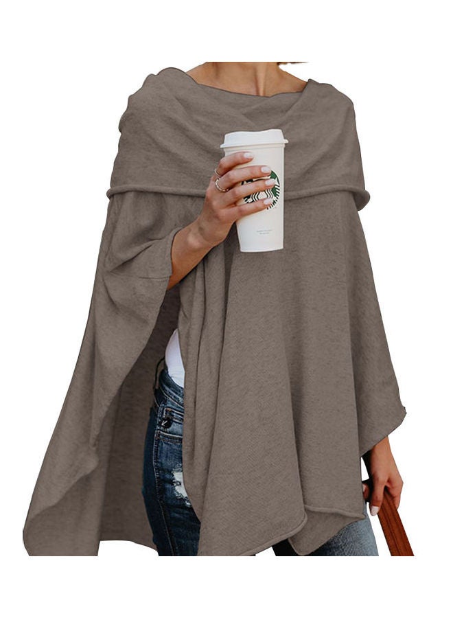 Off Shoulder Irregular Cloak Blouse Khaki  - Image 1