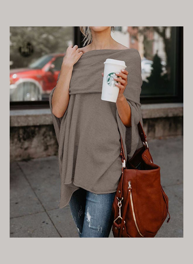 Off Shoulder Irregular Cloak Blouse Khaki  - Image 2