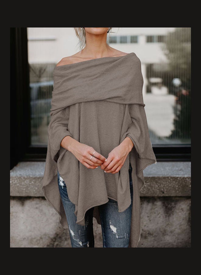 Off Shoulder Irregular Cloak Blouse Khaki  - Image 3