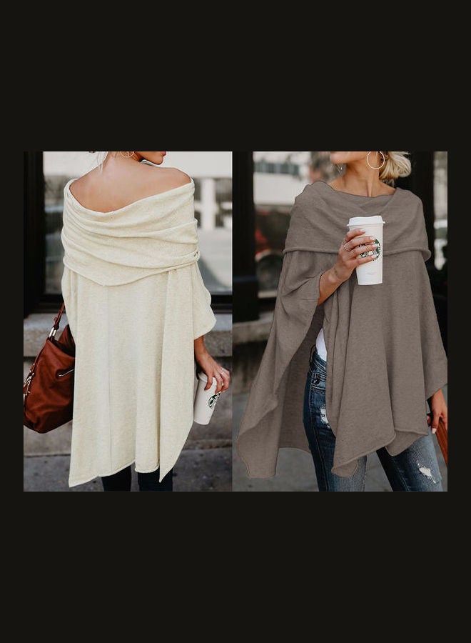 Off Shoulder Irregular Cloak Blouse Khaki  - Image 5