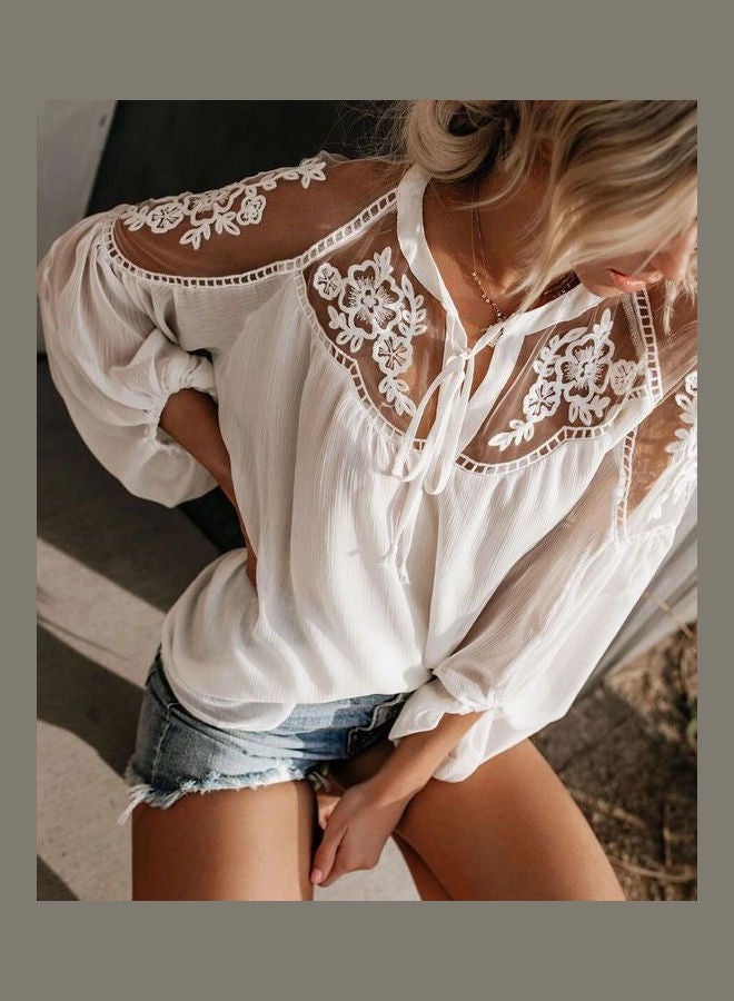 Long Sleeve Casual Top white - Image 5