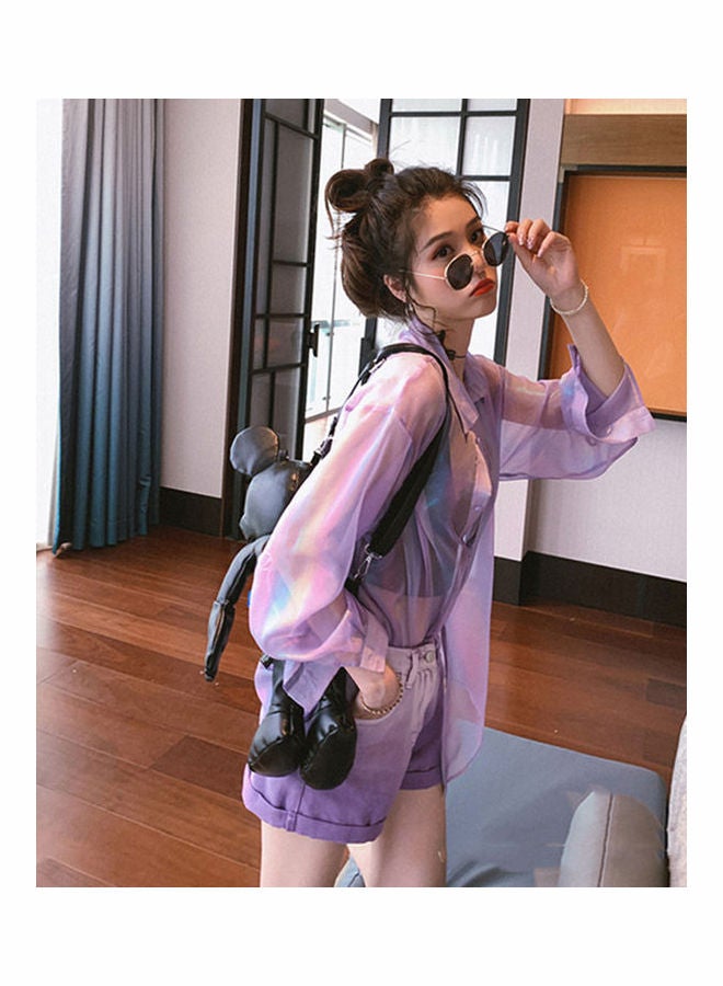 Cardigan Spring And Summer Long Sleeve Flash Loose Sunscreen Shirt Purple  - Image 5