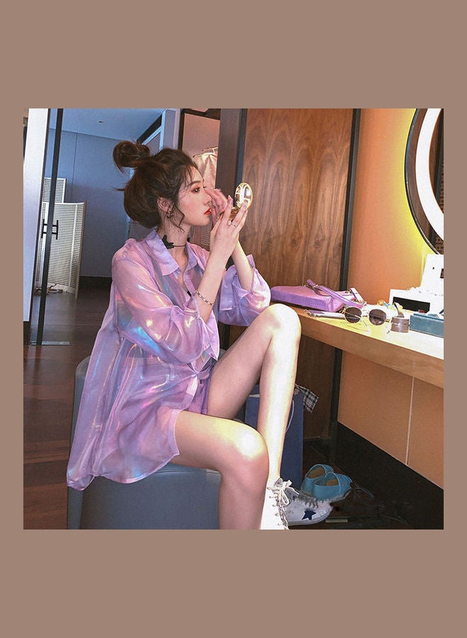 Cardigan Spring And Summer Long Sleeve Flash Loose Sunscreen Shirt Purple  - Image 3