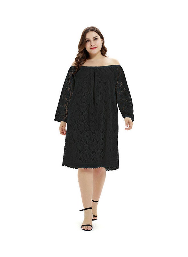 Summer Lace Loose Slim Large Size Dress Black  - Image 1