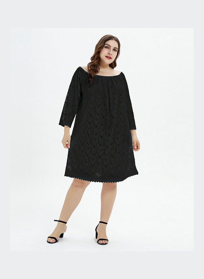 Summer Lace Loose Slim Large Size Dress Black  - Image 2