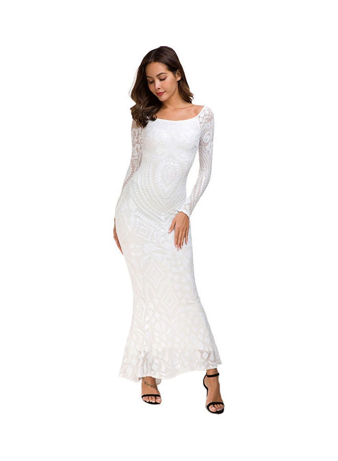 Winter Sequined Lace Fishtail Fomal Dress White - Image 1