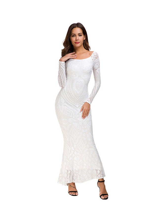 Winter Sequined Lace Fishtail Fomal Dress White - Image 3