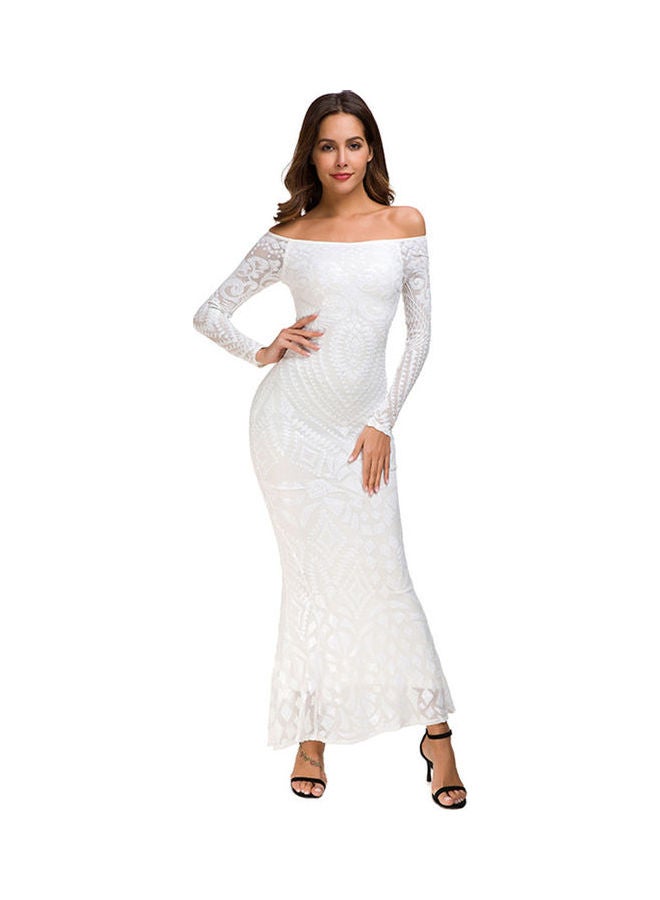 Winter Sequined Lace Fishtail Fomal Dress White - Image 4