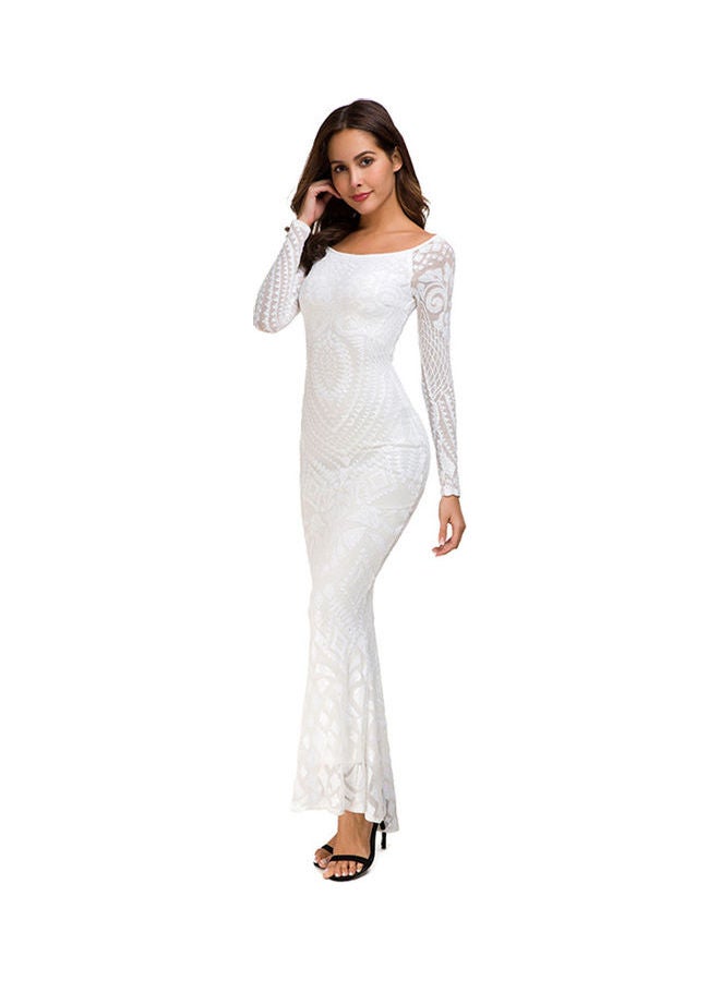 Winter Sequined Lace Fishtail Fomal Dress White - Image 5