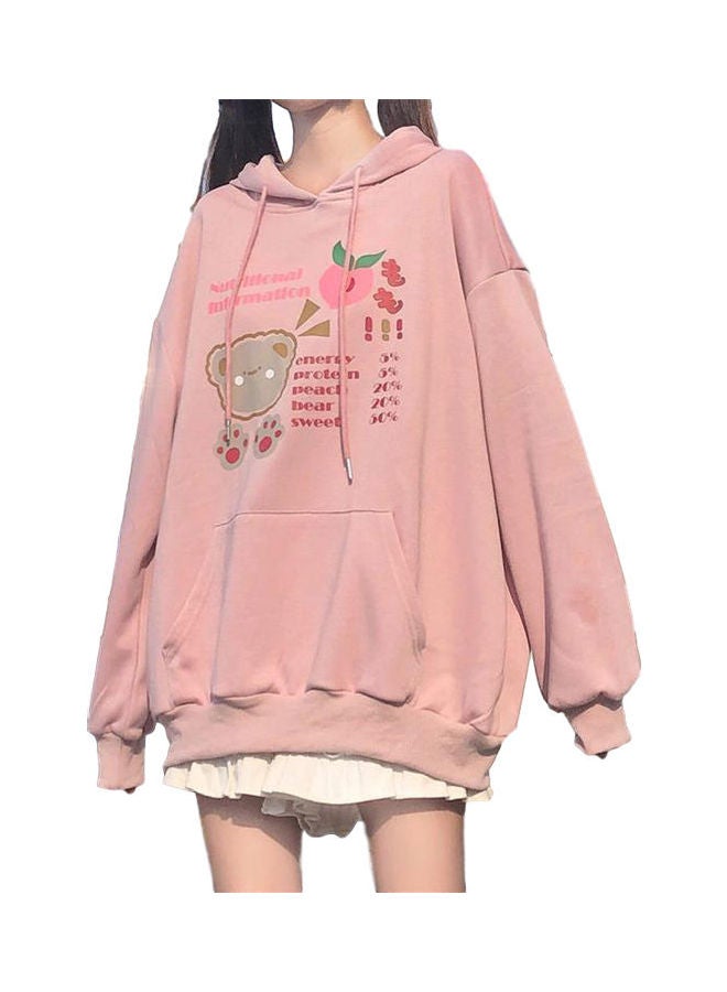 Fall Winter Loose Long Sleeve Hooded Sweater Pink  - Image 1