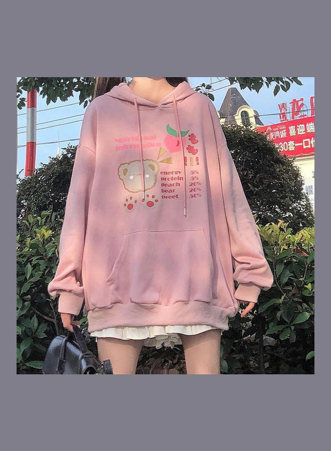 Fall Winter Loose Long Sleeve Hooded Sweater Pink  - Image 3