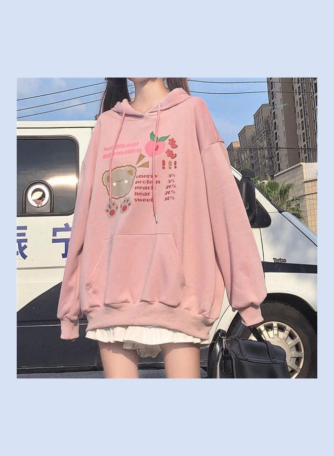 Fall Winter Loose Long Sleeve Hooded Sweater Pink  - Image 4