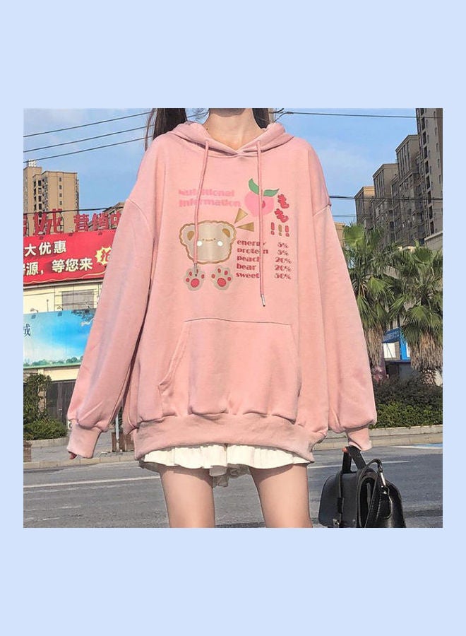 Fall Winter Loose Long Sleeve Hooded Sweater Pink  - Image 5