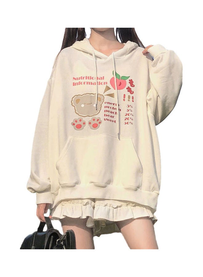 Fall Winter Loose Long Sleeve Hooded Sweater White  - Image 1