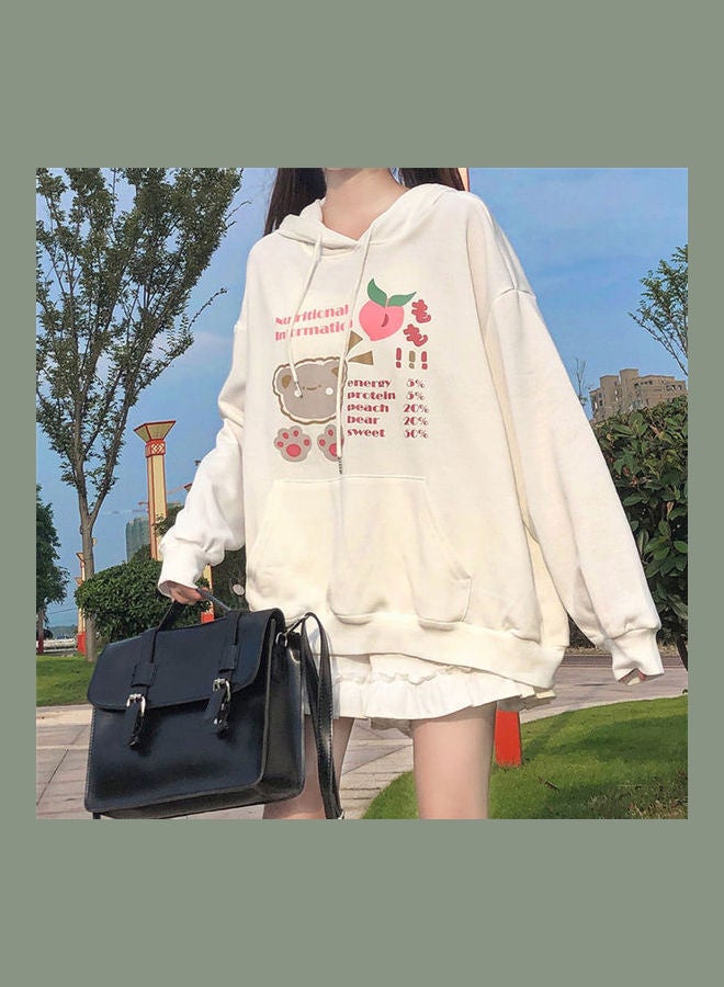 Fall Winter Loose Long Sleeve Hooded Sweater White  - Image 4
