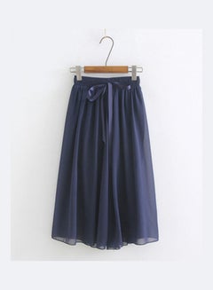Loose Cropped Trousers Thin Chiffon Summer Lacing Pants Navy Blue