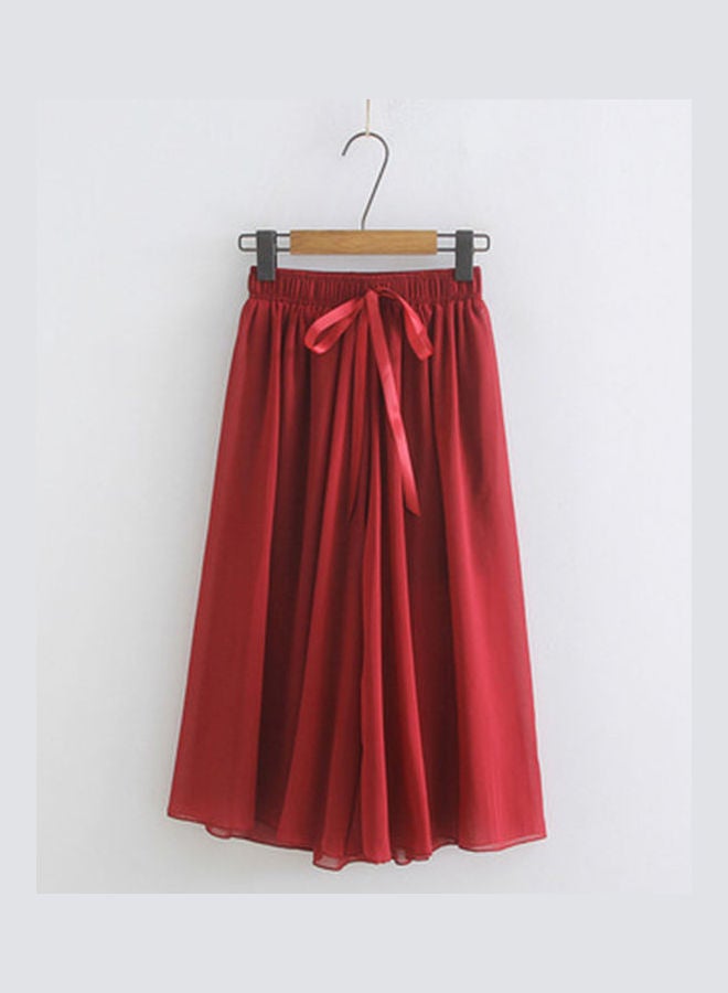 Loose Cropped Trousers Thin Chiffon Summer Lacing Pants Red  - Image 1
