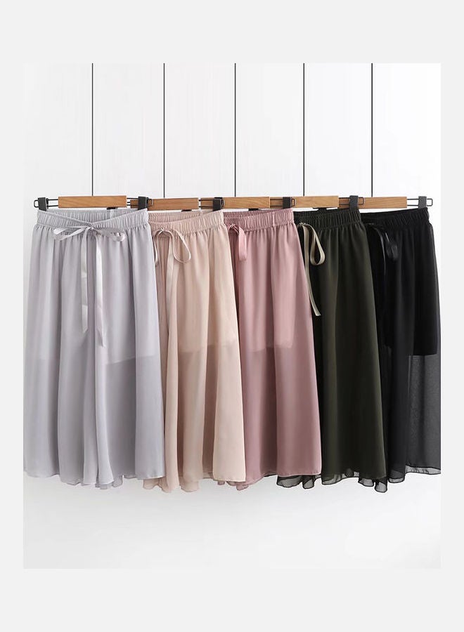 Loose Cropped Trousers Thin Chiffon Summer Lacing Pants Black  - Image 3