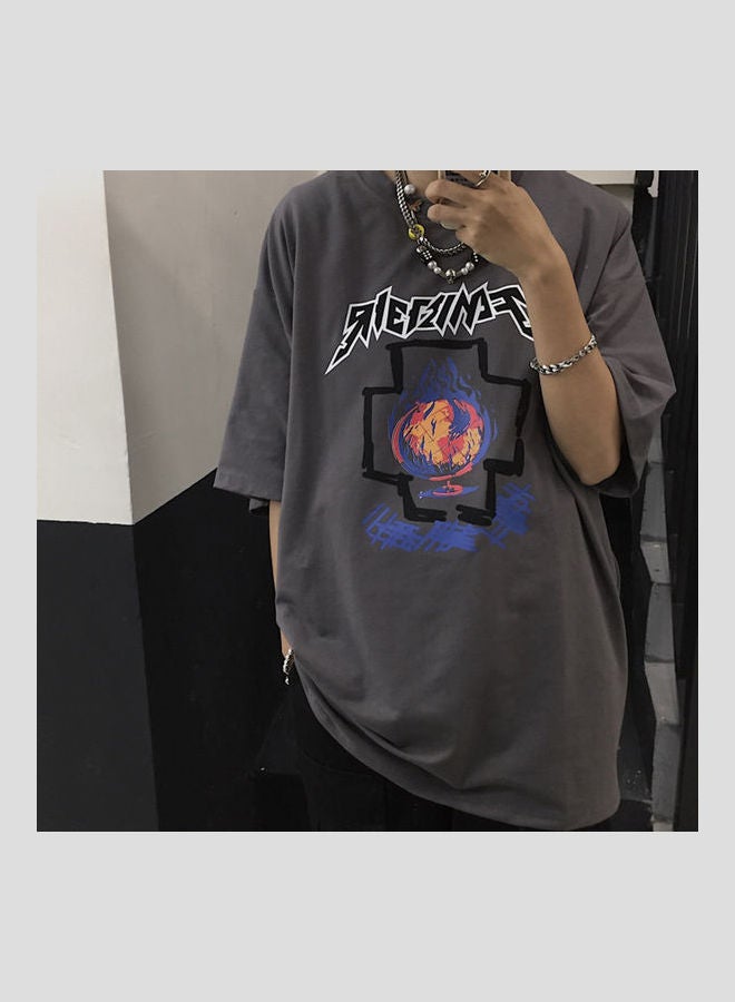 Short Sleeve Loose Summer White Base Shirt Grey - Image 1