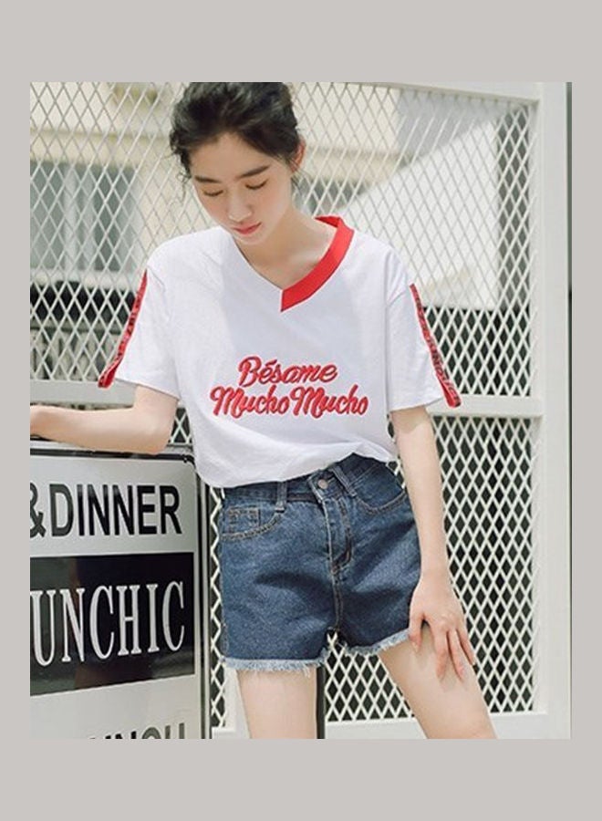 High Waist Side Slit Denim Shorts Navy Blue - Image 1