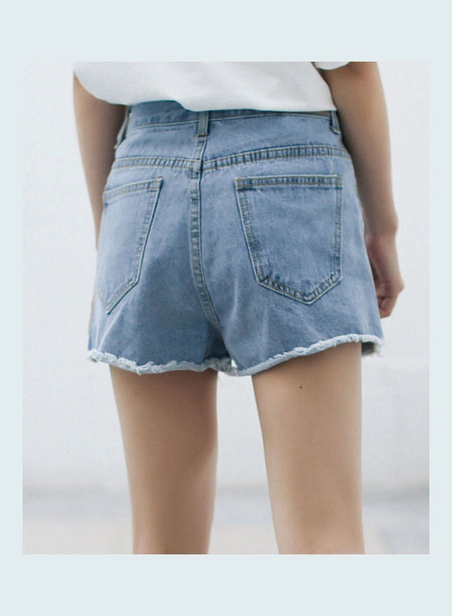 High Waist Side Slit Denim Shorts Light Blue - Image 4