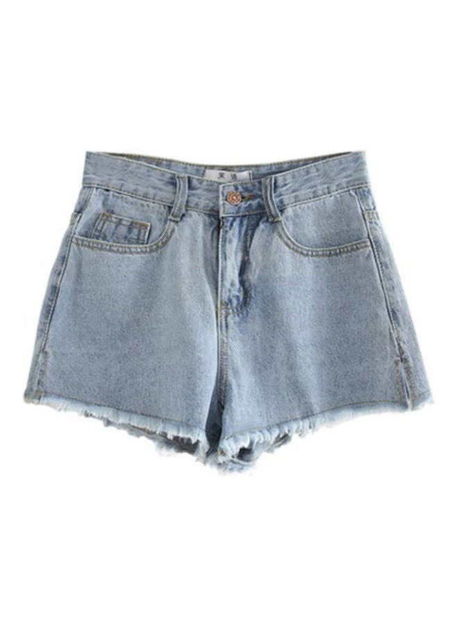 High Waist Side Slit Denim Shorts Light Blue - Image 1