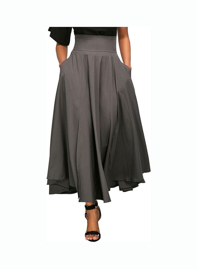 Fashionable OL High Waist Maxi Pleated Flared Skirt Grey - Image 1