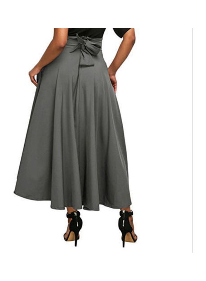 Fashionable OL High Waist Maxi Pleated Flared Skirt Grey - Image 4