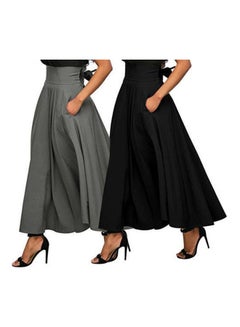 Fashionable OL High Waist Maxi Pleated Flared Skirt Grey - v1608239699/N43124357V_5