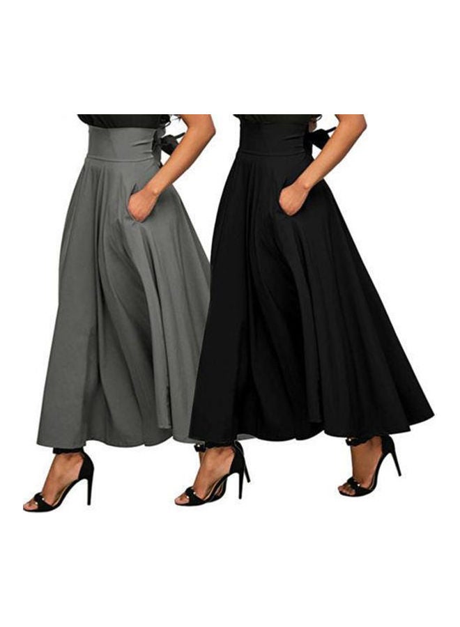Fashionable OL High Waist Maxi Pleated Flared Skirt Grey - Image 5