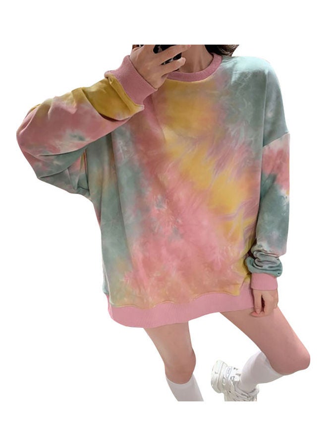 Spring And Autumn Thin Type Crew Neck Sweatshirt Pink - Image 1