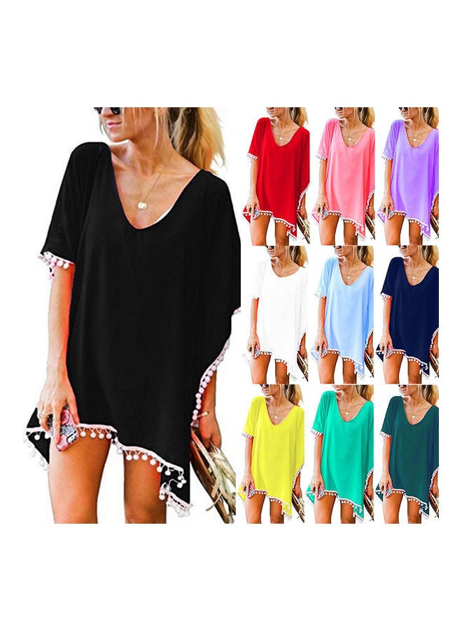 Beach Blouse Tops With White Tassel Ball Yellow - Image 4