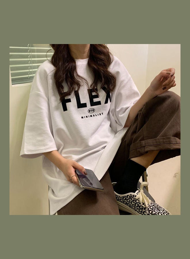 Oversize Letters Printing Pattern Hip-pop Style Short Sleeve Tops Shirt White - Image 4