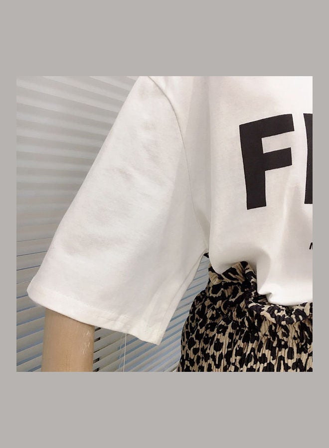 Oversize Letters Printing Pattern Hip-pop Style Short Sleeve Tops Shirt White - Image 5