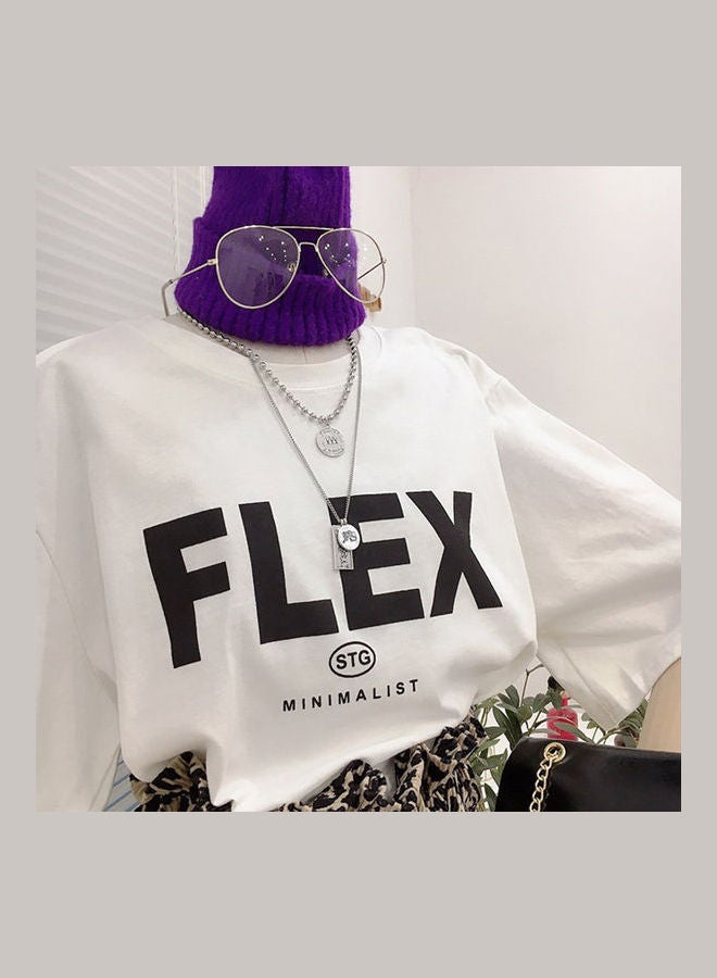 Oversize Letters Printing Pattern Hip-pop Style Short Sleeve Tops Shirt White - Image 1