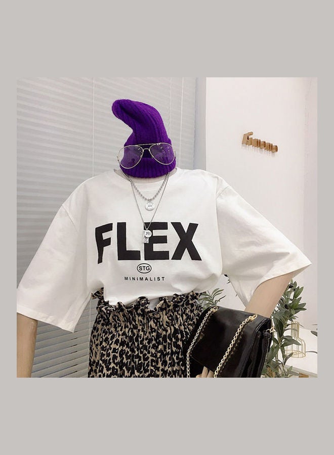 Oversize Letters Printing Pattern Hip-pop Style Short Sleeve Tops Shirt White - Image 2