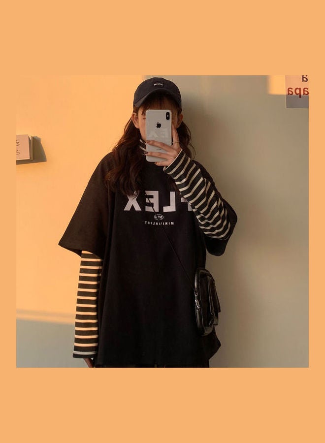 Oversize Letters Printing Pattern Hip-pop Style Short Sleeve Tops Shirt Black  - Image 4