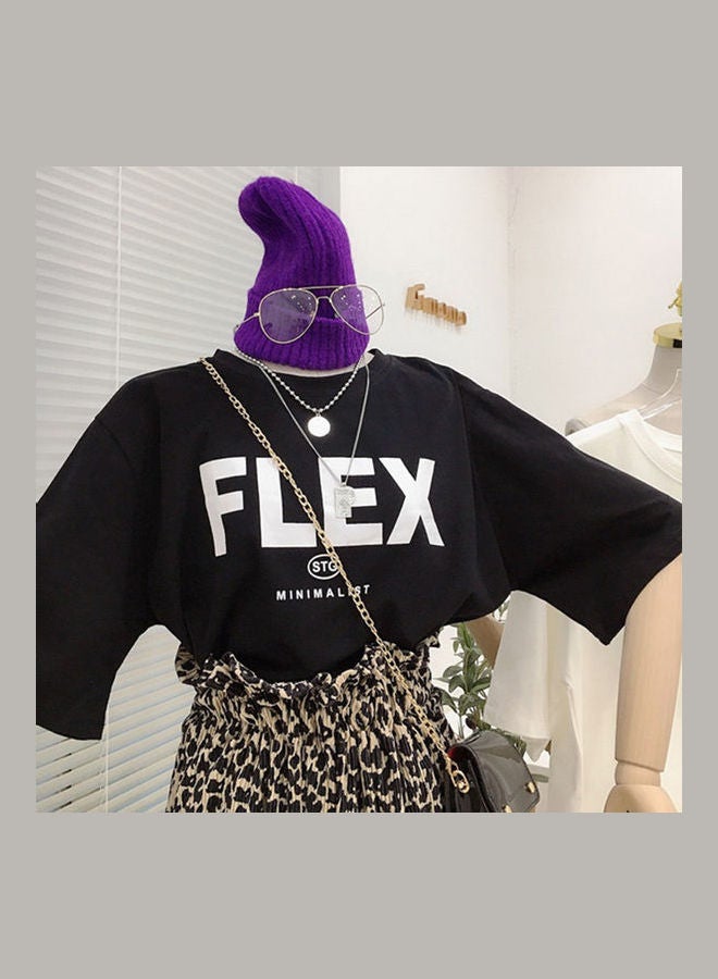 Oversize Letters Printing Pattern Hip-pop Style Short Sleeve Tops Shirt Black  - Image 1