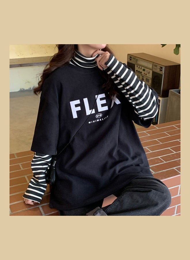 Oversize Letters Printing Pattern Hip-pop Style Short Sleeve Tops Shirt Black  - Image 3