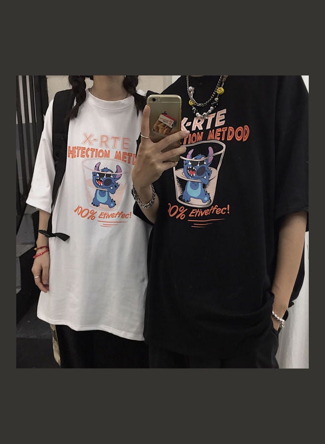 Summer Tops Short Sleeve Rat Letter Crew Neck Pullover T-Shirt Black  - Image 4