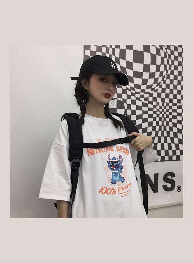 Summer T-Shirt Tops Short Sleeve Rat Letter Crew Neck Pullover White  - Image 1