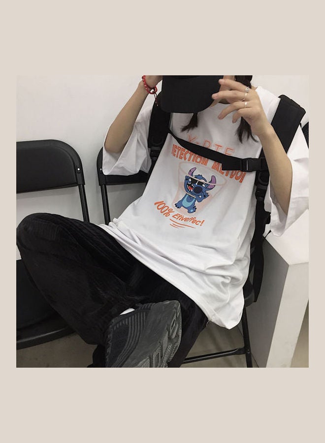 Summer T-Shirt Tops Short Sleeve Rat Letter Crew Neck Pullover White  - Image 4