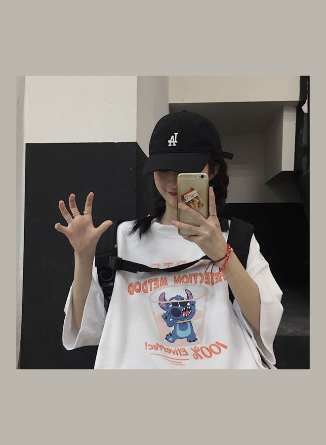 Summer Short Sleeve Rat Letter Crew Neck Pullover T-Shirt Tops White  - Image 3