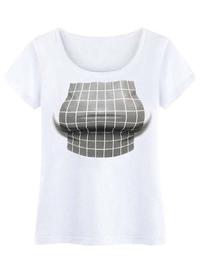 Funny Illusion Deception Crew Neck T-shirt White - Image 1