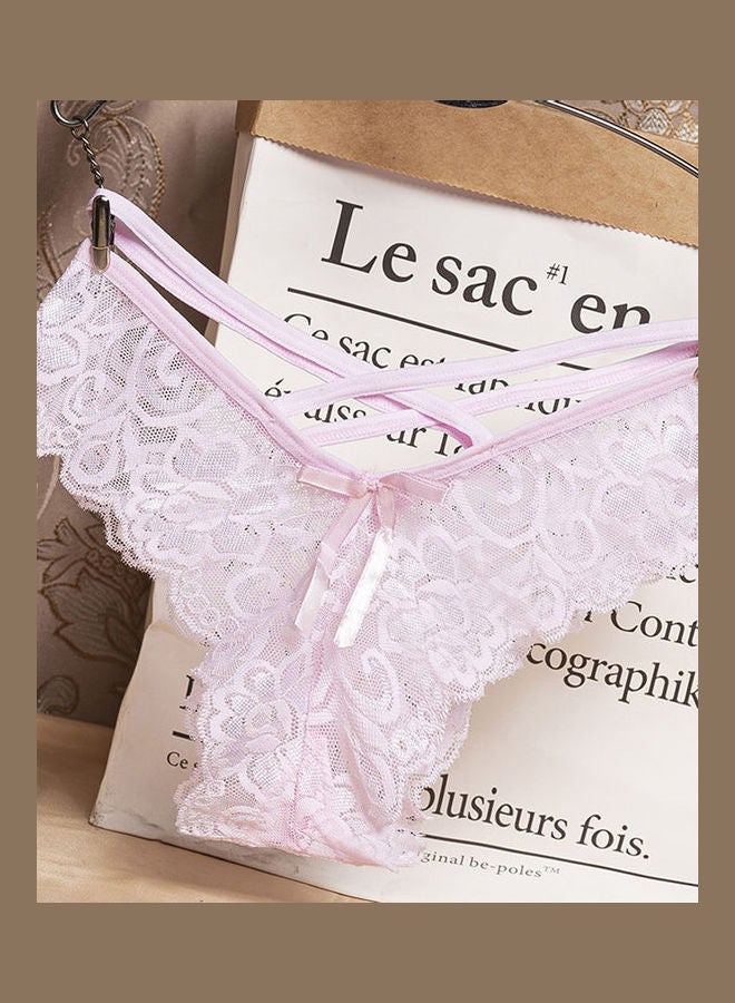 Generic G-string Lace Floral Thin Cross Ribbon Underwear Erotic Briefs Panties Pink  - Image 1