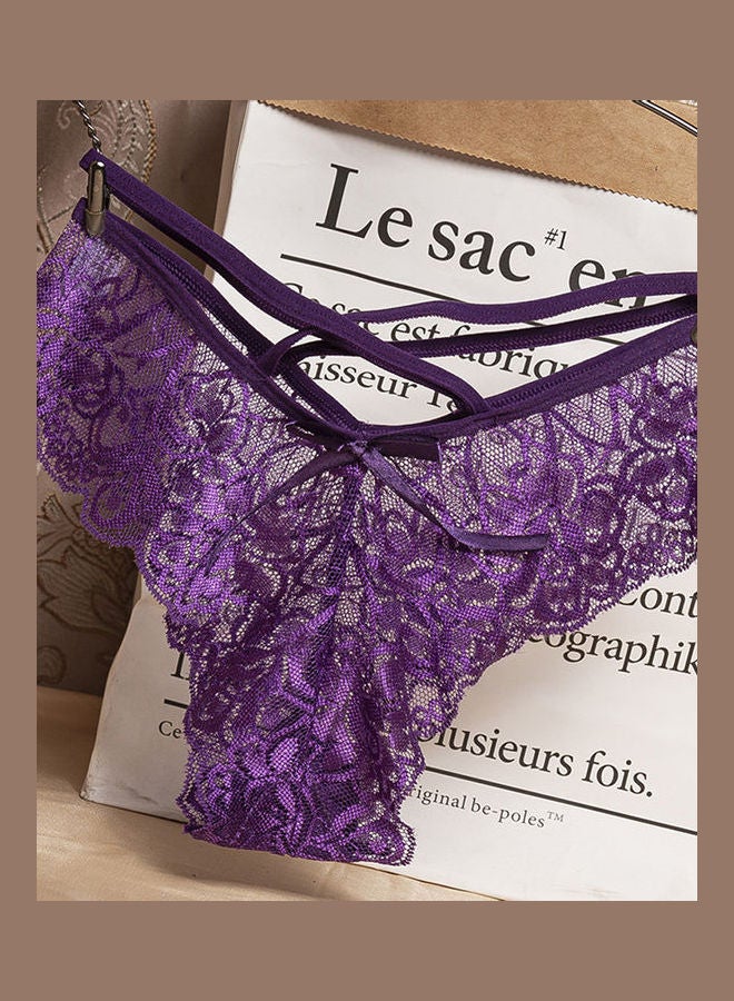 Generic G-string Lace Floral Thin Cross Ribbon Underwear Erotic Briefs Panties Purple 