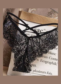 Generic G-string Lace Floral Thin Cross Ribbon Underwear Erotic Briefs Panties Black 