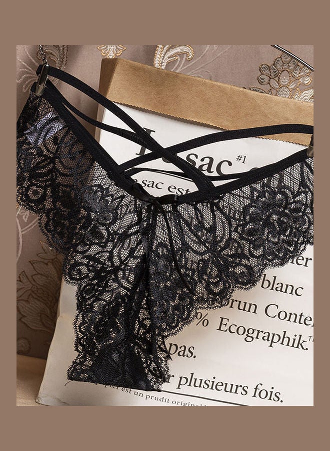 Generic G-string Lace Floral Thin Cross Ribbon Underwear Erotic Briefs Panties Black 