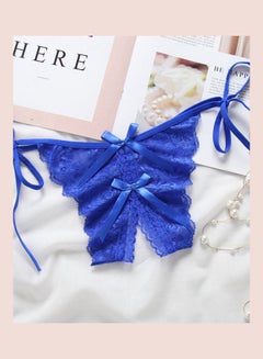 Generic Open Crotch Bowknot G-string Lace Erotic Lingerie Briefs Underwear Blue  - Image 1